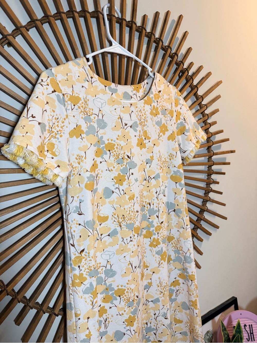 Spartina Women’s Yellow Floral Print Cotton Shift Dress w Fringe Summer Preppy - Picture 7 of 14